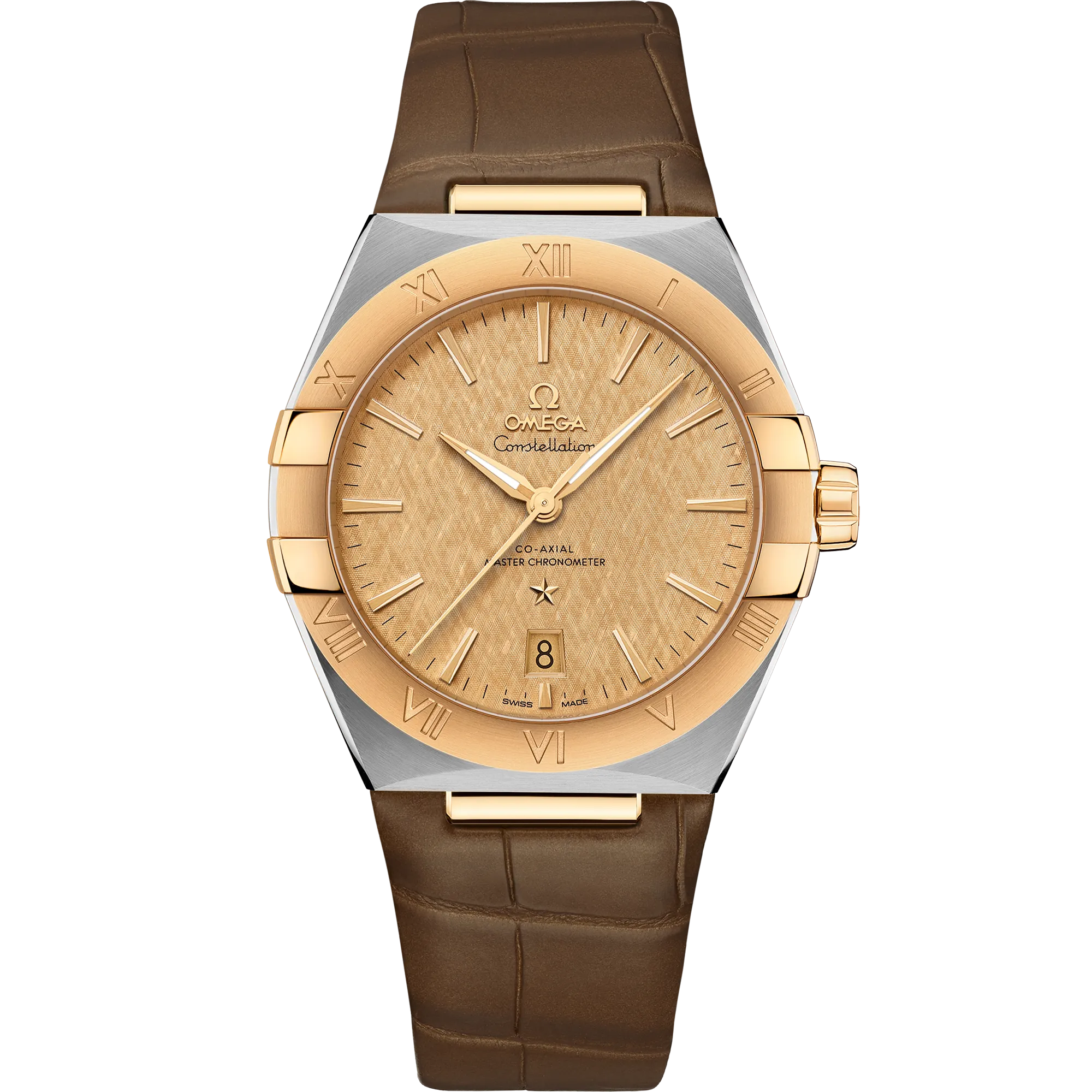 Omega Constellation 39 mm, steel - yellow gold on leather strap