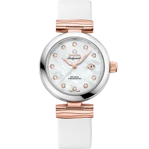 Omega De Ville Ladymatic 34 mm, steel - Sedna™ gold on leather strap