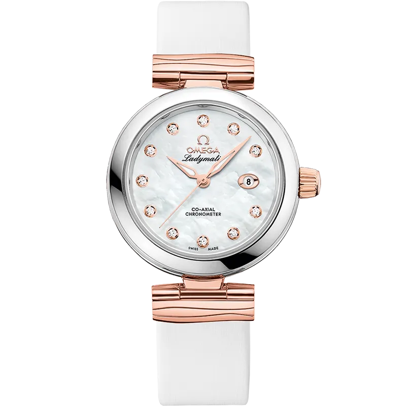 Omega De Ville Ladymatic 34 mm, steel - Sedna™ gold on leather strap