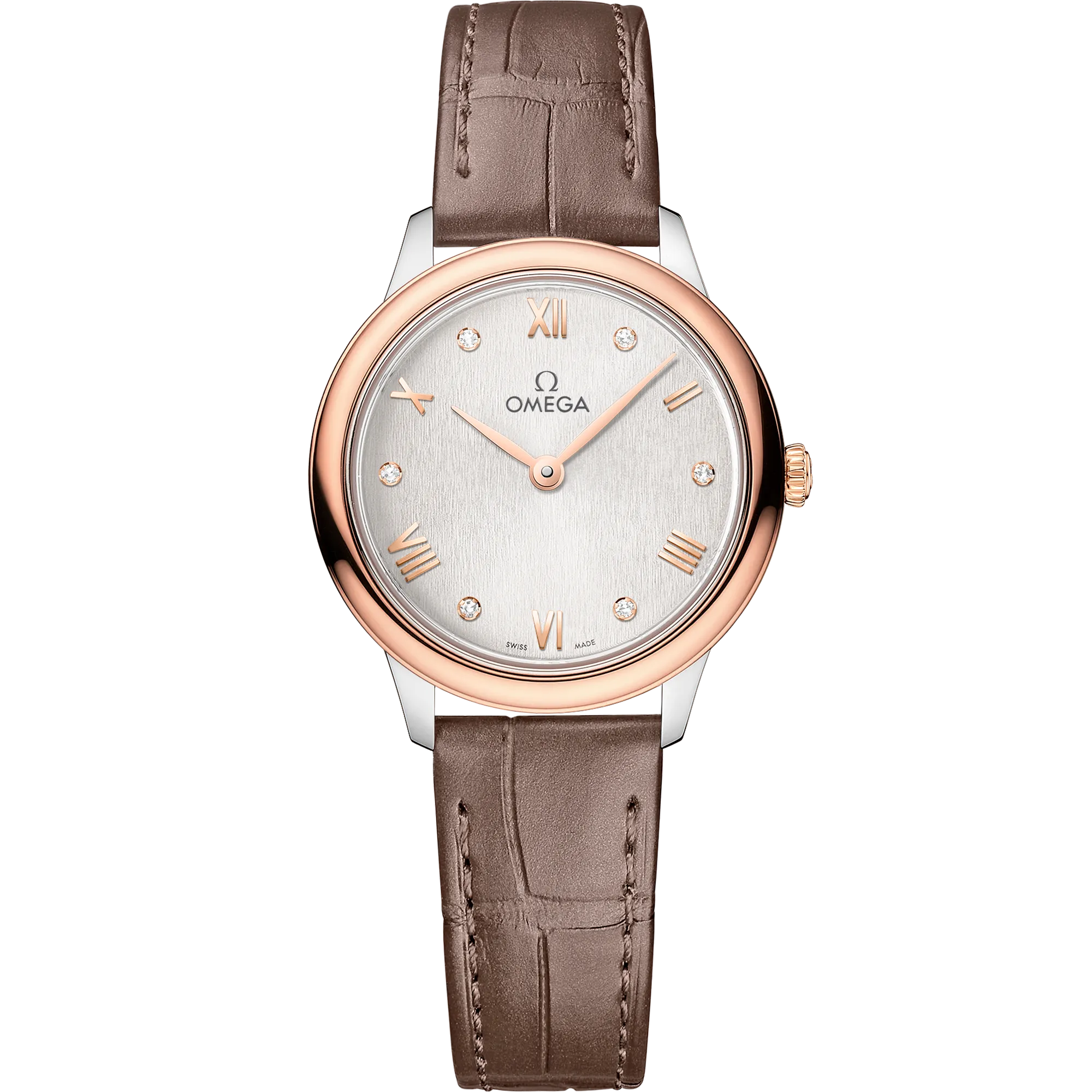 Omega De Ville Prestige 27.5 mm, steel - Sedna™ gold on leather strap