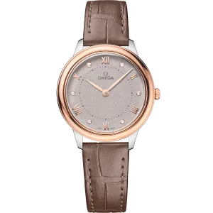 Omega De Ville Prestige 30 mm, steel - Sedna™ gold on leather strap