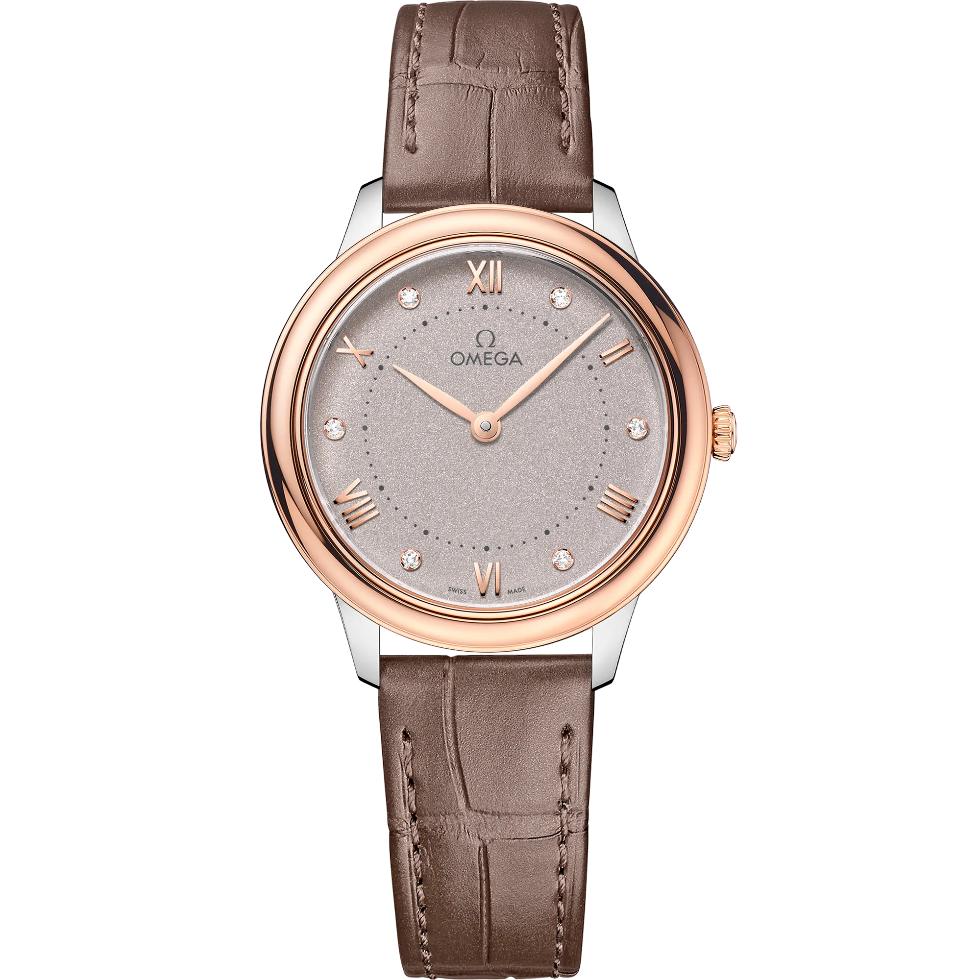 Omega De Ville Prestige 30 mm, steel - Sedna™ gold on leather strap