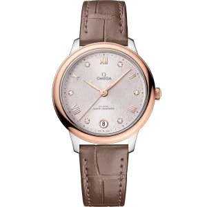 Omega De Ville Prestige 34 mm, steel - Sedna™ gold on leather strap