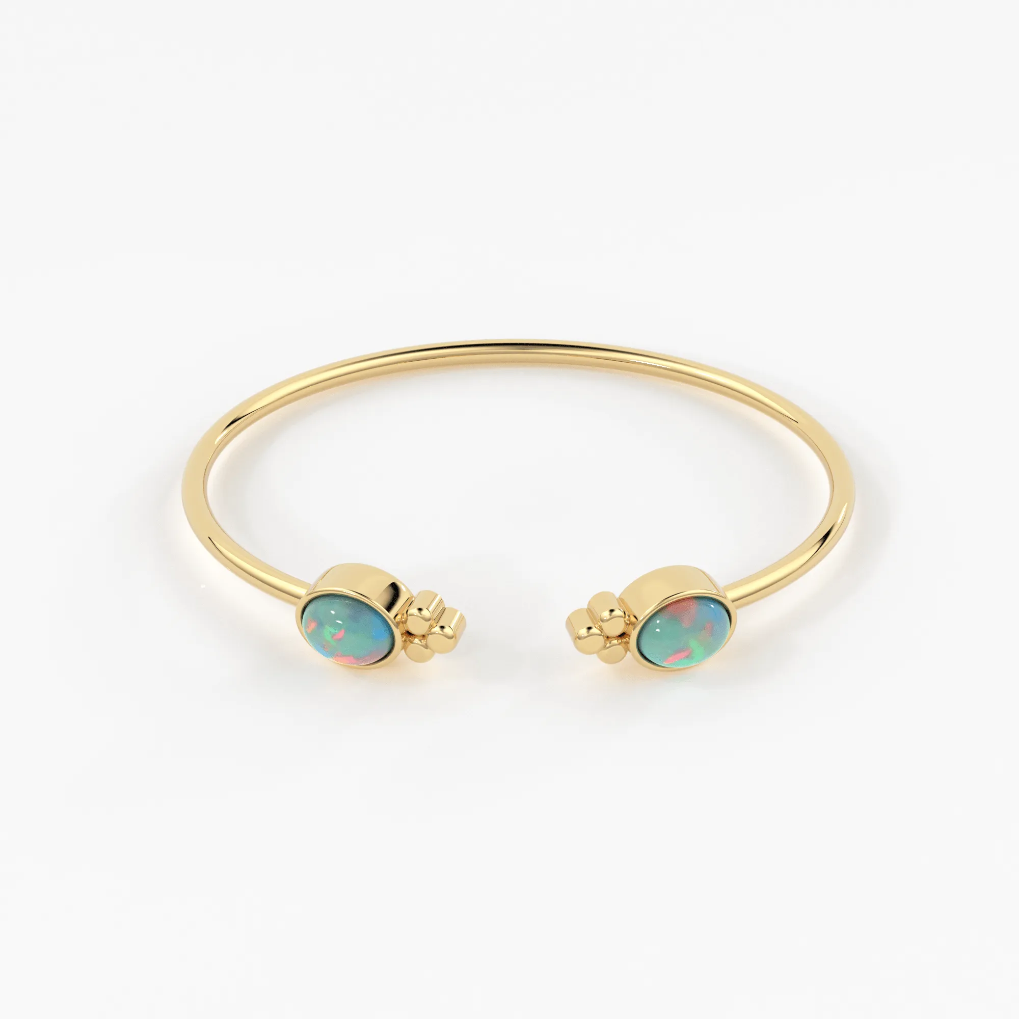 Opal Cuff Bracelet, Open Bangle Bracelet, Real Solid Gold Cuff Bracelet, Vintage Stacking Bangle, 14k Gold Bangle Bracelet