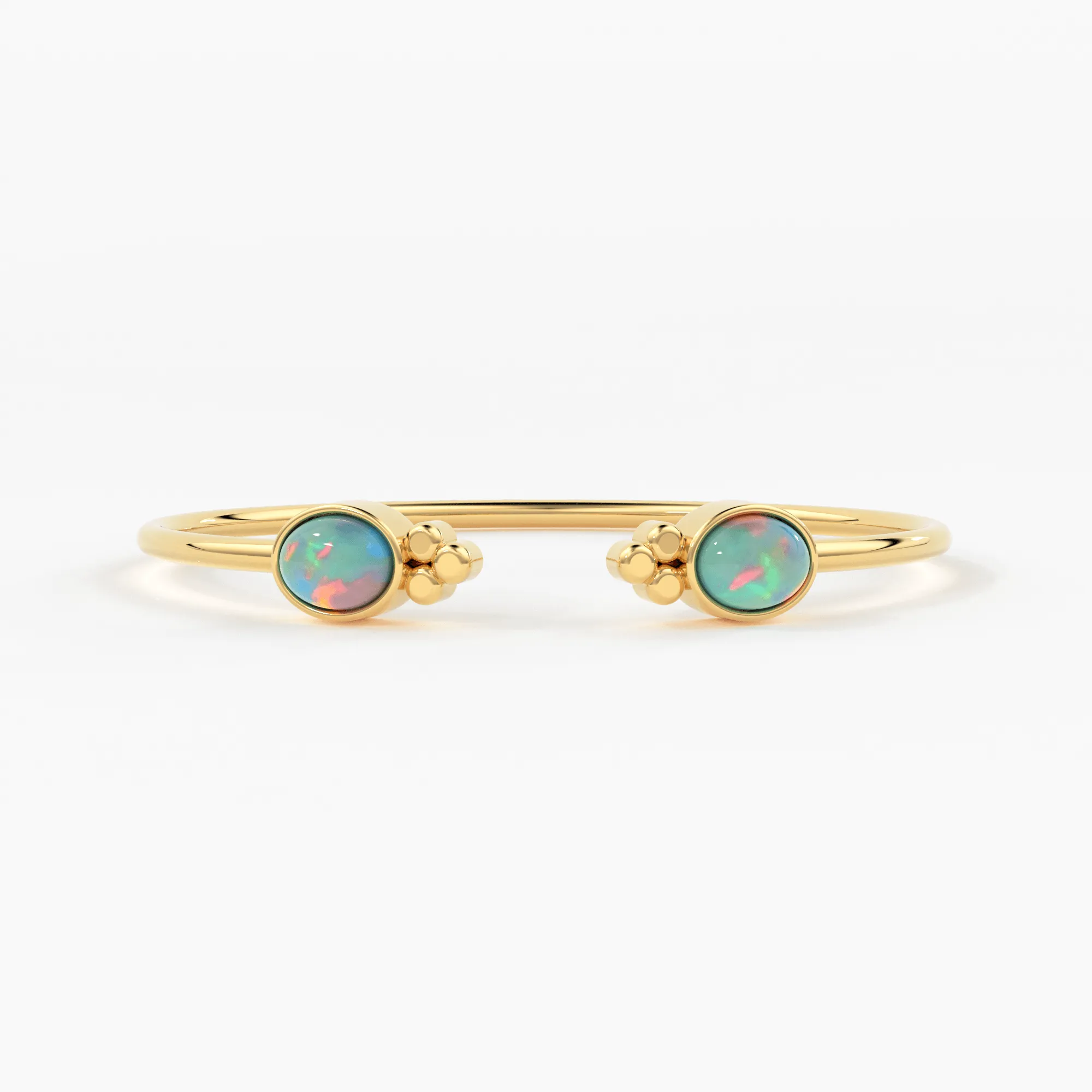 Opal Cuff Bracelet, Open Bangle Bracelet, Real Solid Gold Cuff Bracelet, Vintage Stacking Bangle, 14k Gold Bangle Bracelet