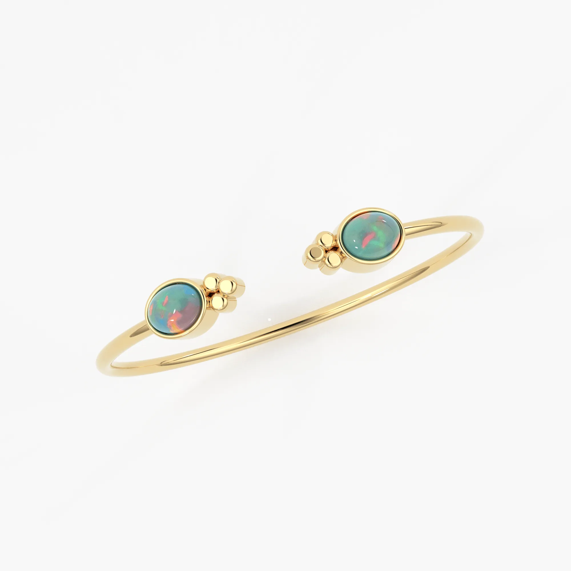 Opal Cuff Bracelet, Open Bangle Bracelet, Real Solid Gold Cuff Bracelet, Vintage Stacking Bangle, 14k Gold Bangle Bracelet