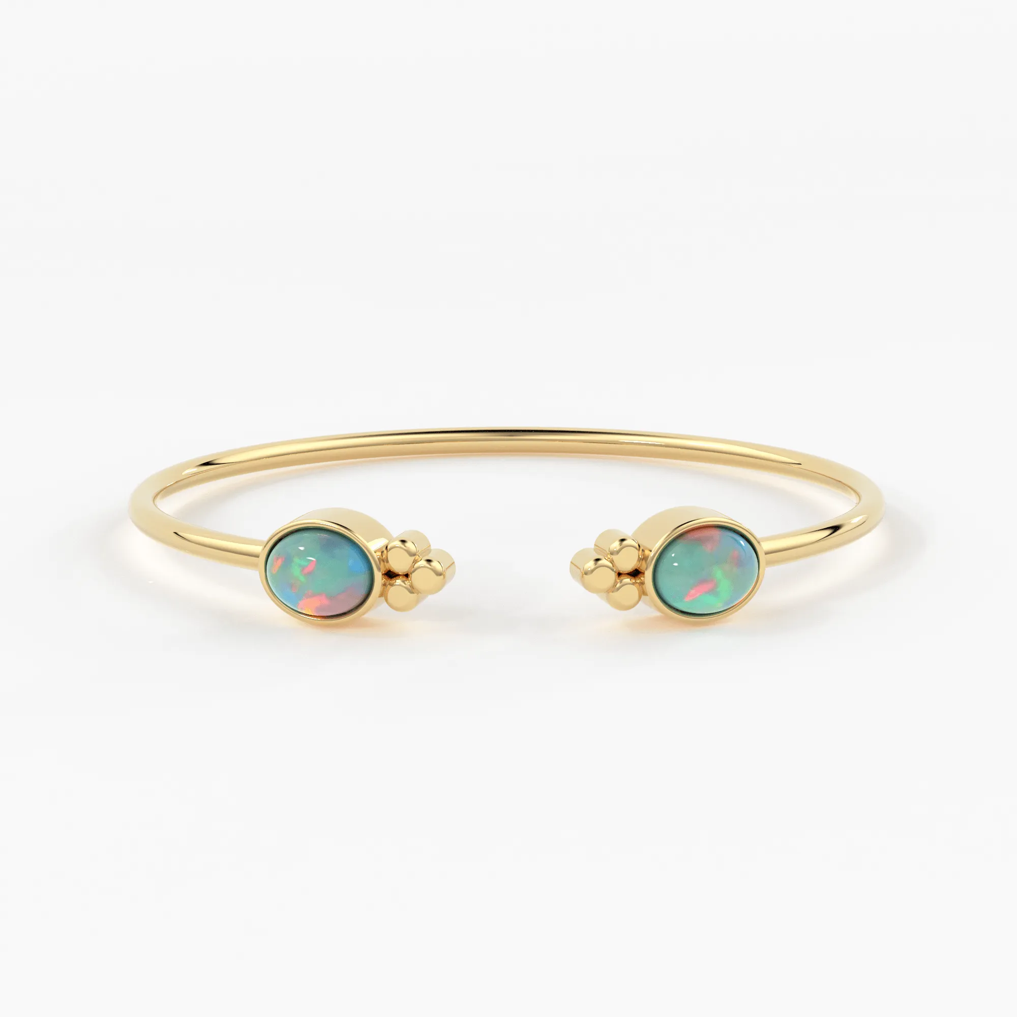 Opal Cuff Bracelet, Open Bangle Bracelet, Real Solid Gold Cuff Bracelet, Vintage Stacking Bangle, 14k Gold Bangle Bracelet