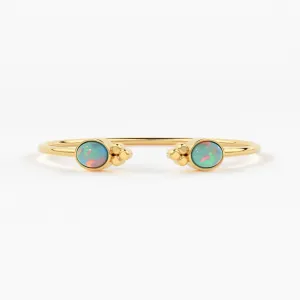 Opal Cuff Bracelet, Open Bangle Bracelet, Real Solid Gold Cuff Bracelet, Vintage Stacking Bangle, 14k Gold Bangle Bracelet