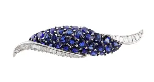 Oscar Heyman 18k White Gold Sapphire Diamond Scroll Brooch