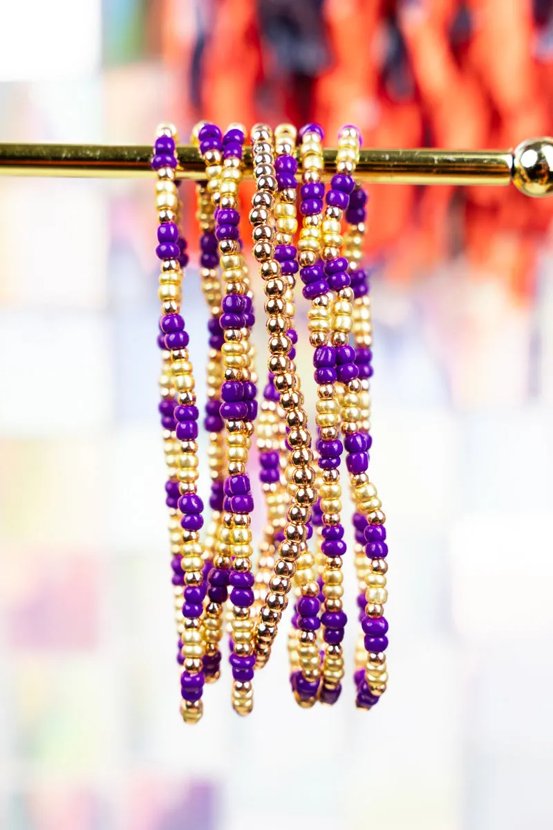 Our Team Purple and Gold Seed Bead Bracelet Set