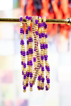 Our Team Purple and Gold Seed Bead Bracelet Set