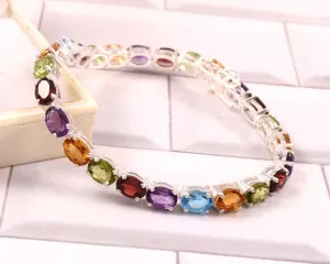 Oval Shaped Multi Tourmaline Bracelet Vintage Multi Stone Bracelet For Women Anniversary Gift