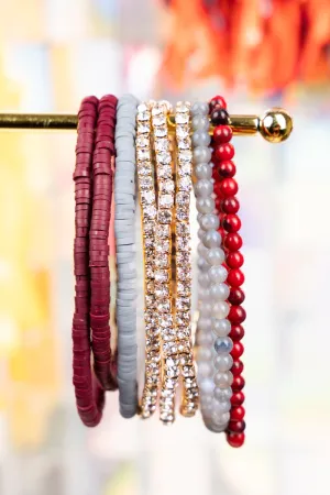 Own The Game Wine and Gray Beaded Bracelet Set
