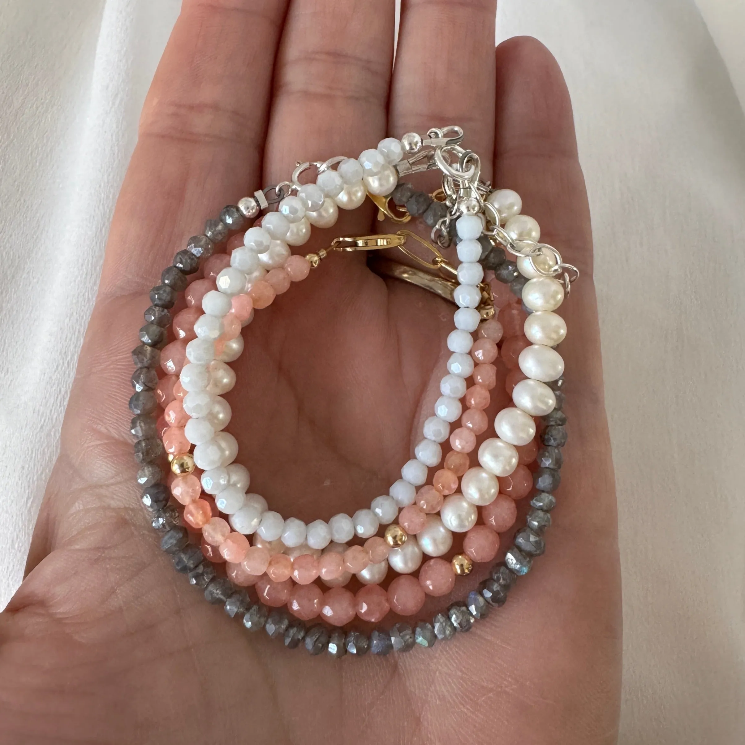 Pale Pink Natural Coral Mama and Mini Bracelets - Set or Each