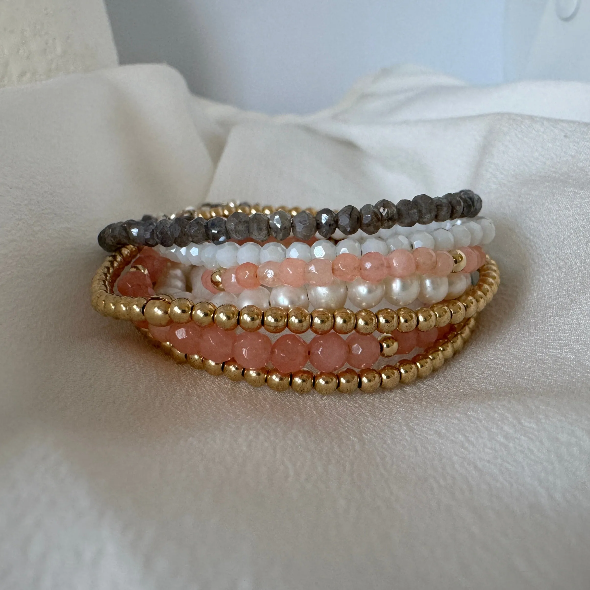 Pale Pink Natural Coral Mama and Mini Bracelets - Set or Each
