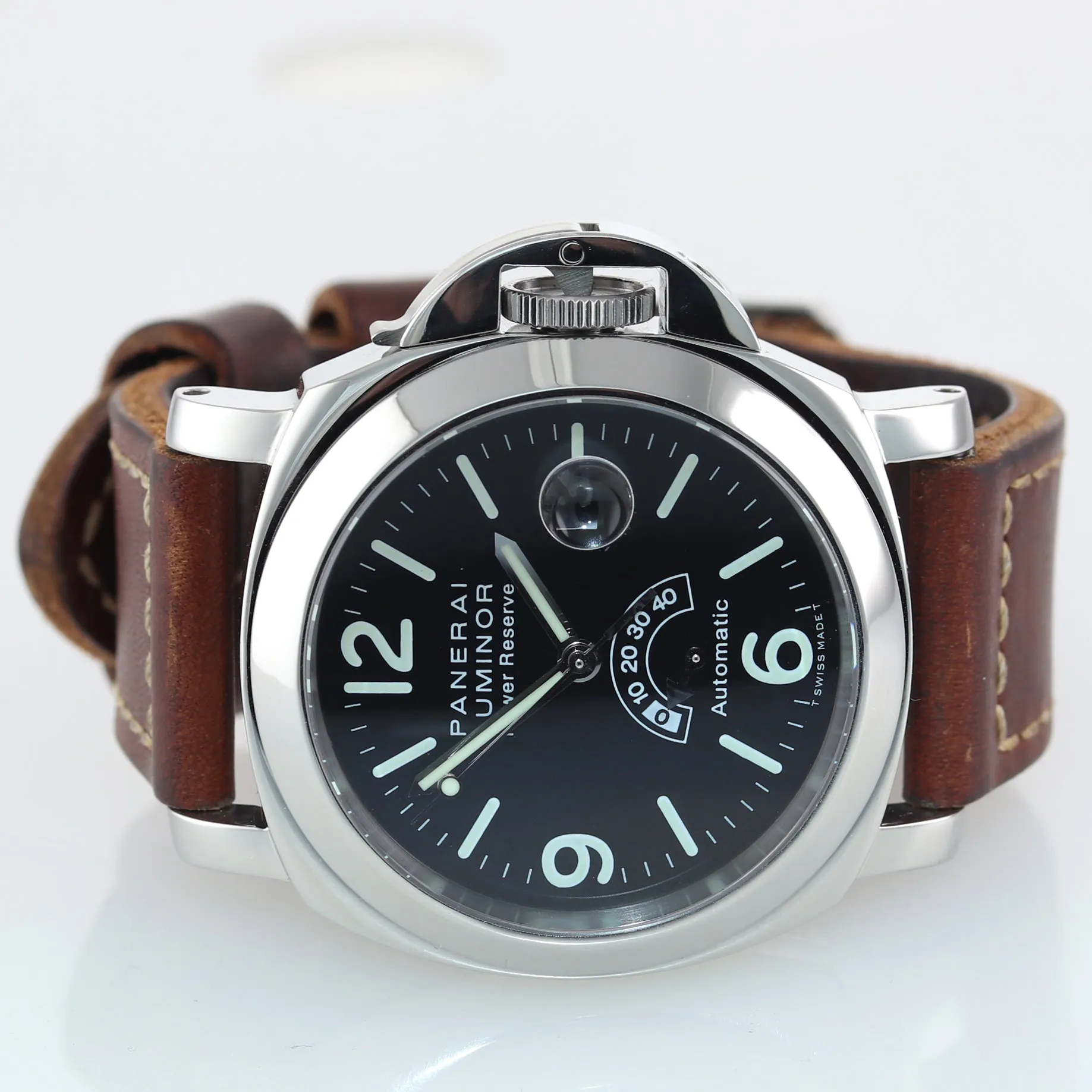 Panerai Luminor Power Reserve Tririum Automatic Date PAM 28 44mm Steel Watch