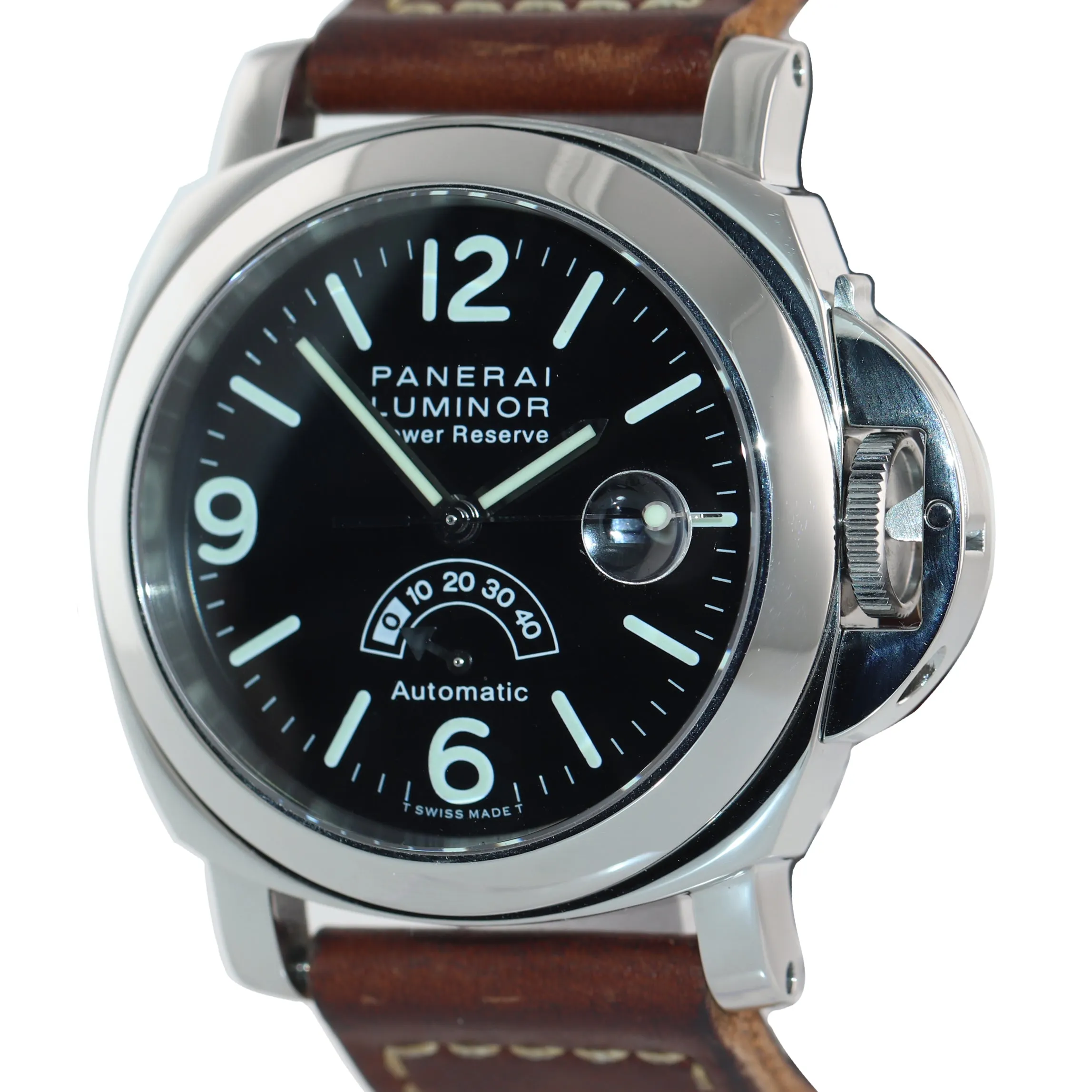 Panerai Luminor Power Reserve Tririum Automatic Date PAM 28 44mm Steel Watch