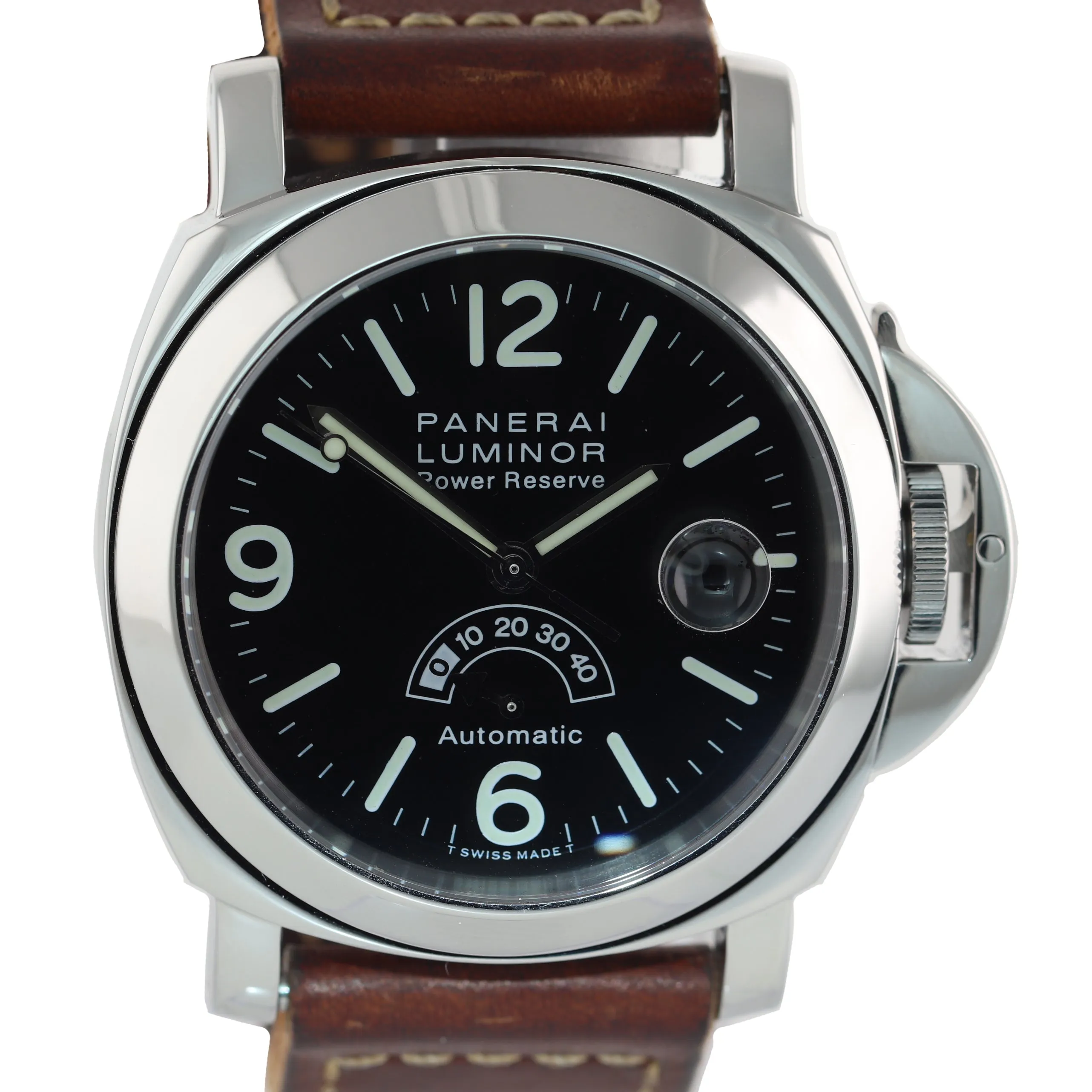 Panerai Luminor Power Reserve Tririum Automatic Date PAM 28 44mm Steel Watch
