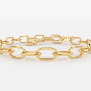 Paper Clip Bracelet / 14k Gold Paper Clip Link Bracelet 8 MM / Gold Link Chain Bracelet / Rectangle Link Staple Bracelet / Layering Bracelet