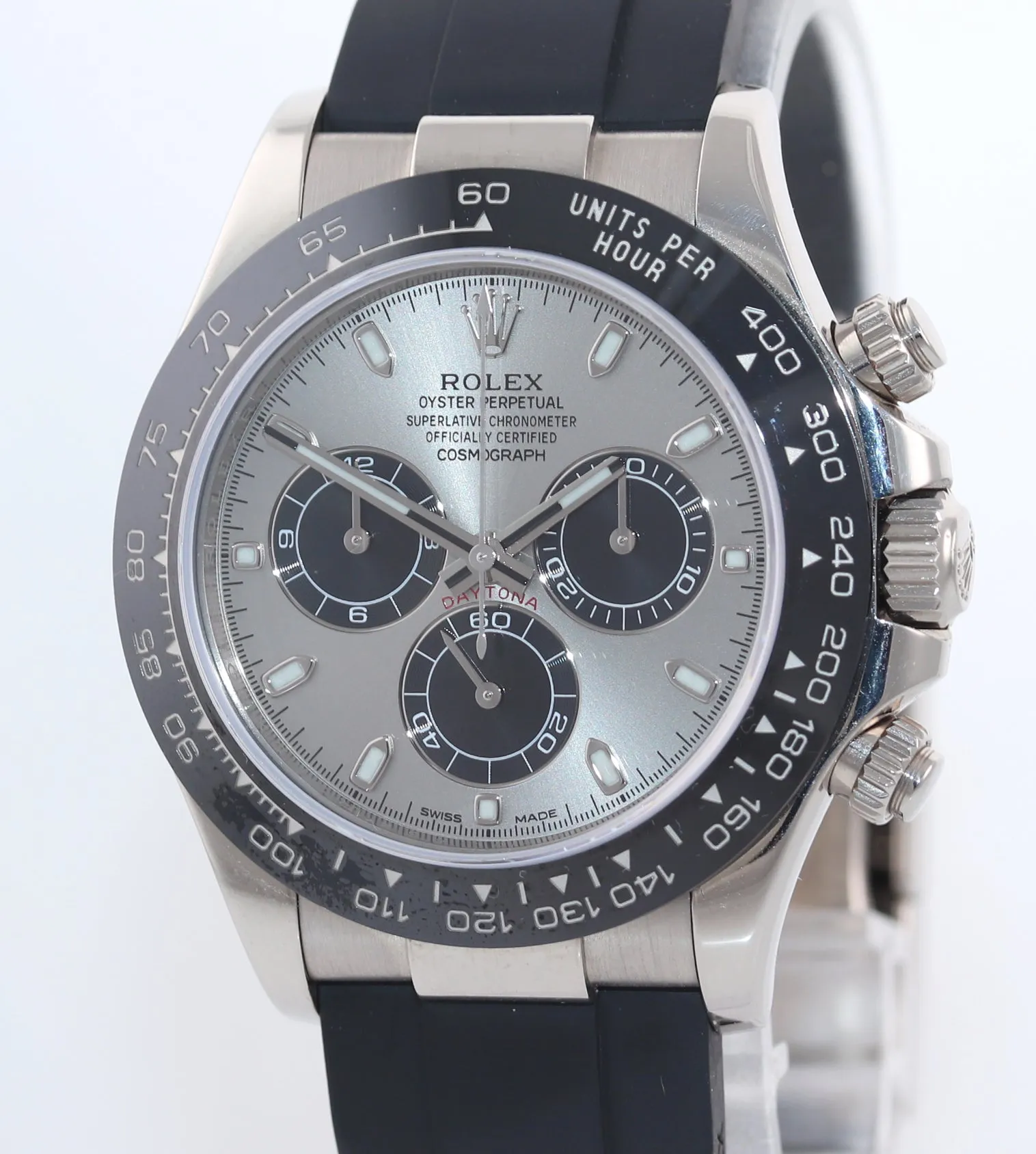 PAPERS Rolex Daytona Oysterflex 116519LN White Gold Ceramic Silver Panda Watch