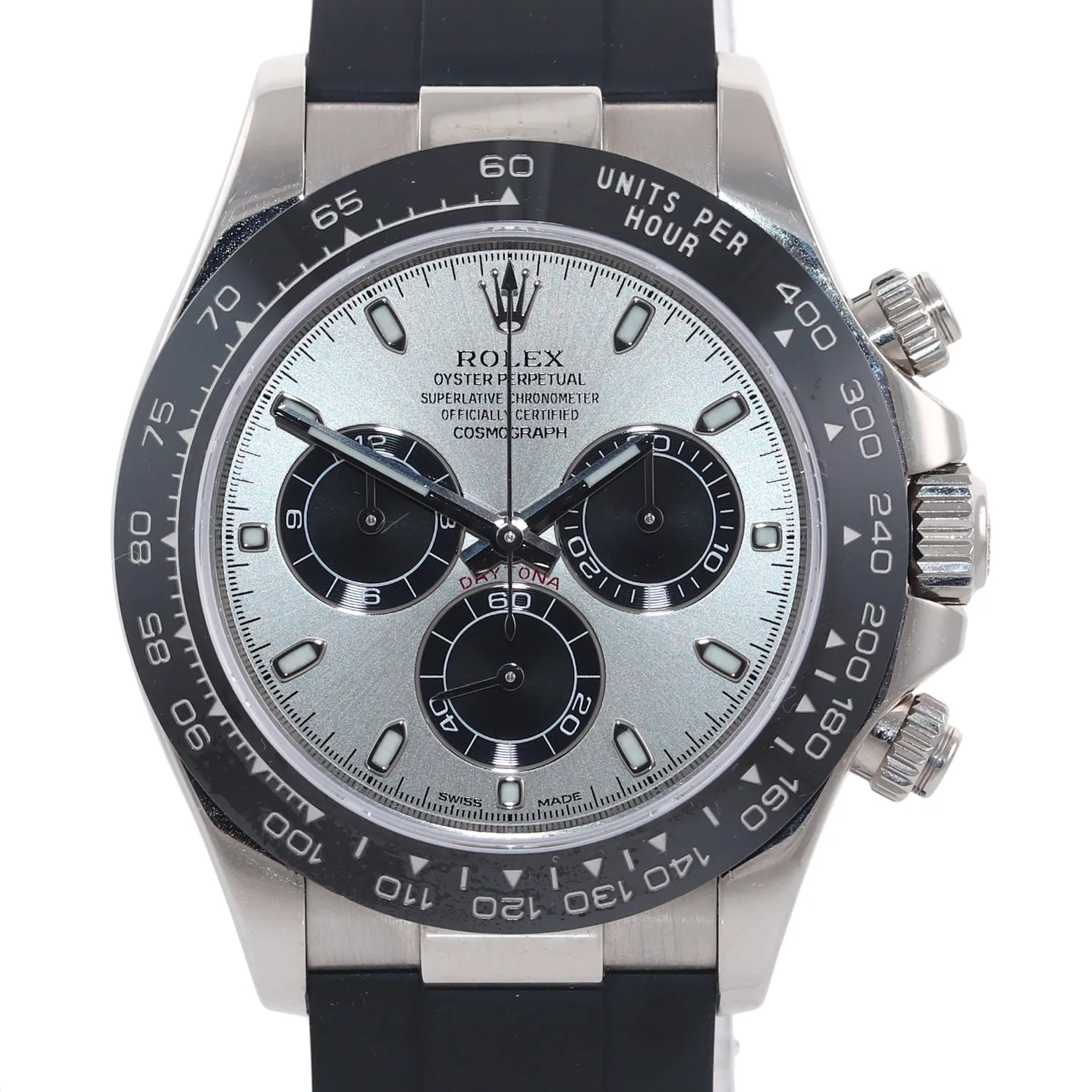 PAPERS Rolex Daytona Oysterflex 116519LN White Gold Ceramic Silver Panda Watch
