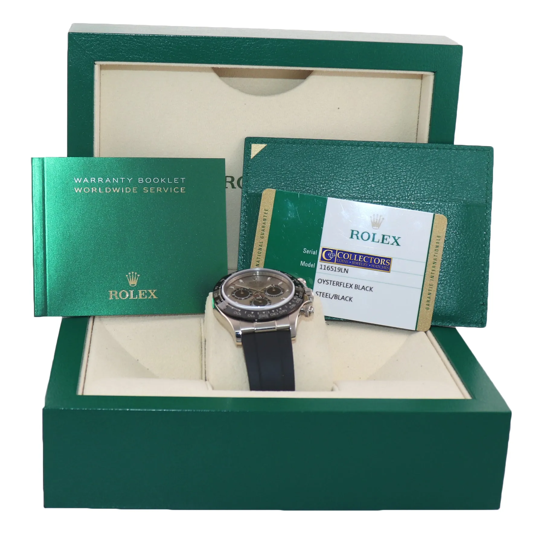 PAPERS Rolex Daytona Oysterflex 116519LN White Gold Ceramic Silver Panda Watch