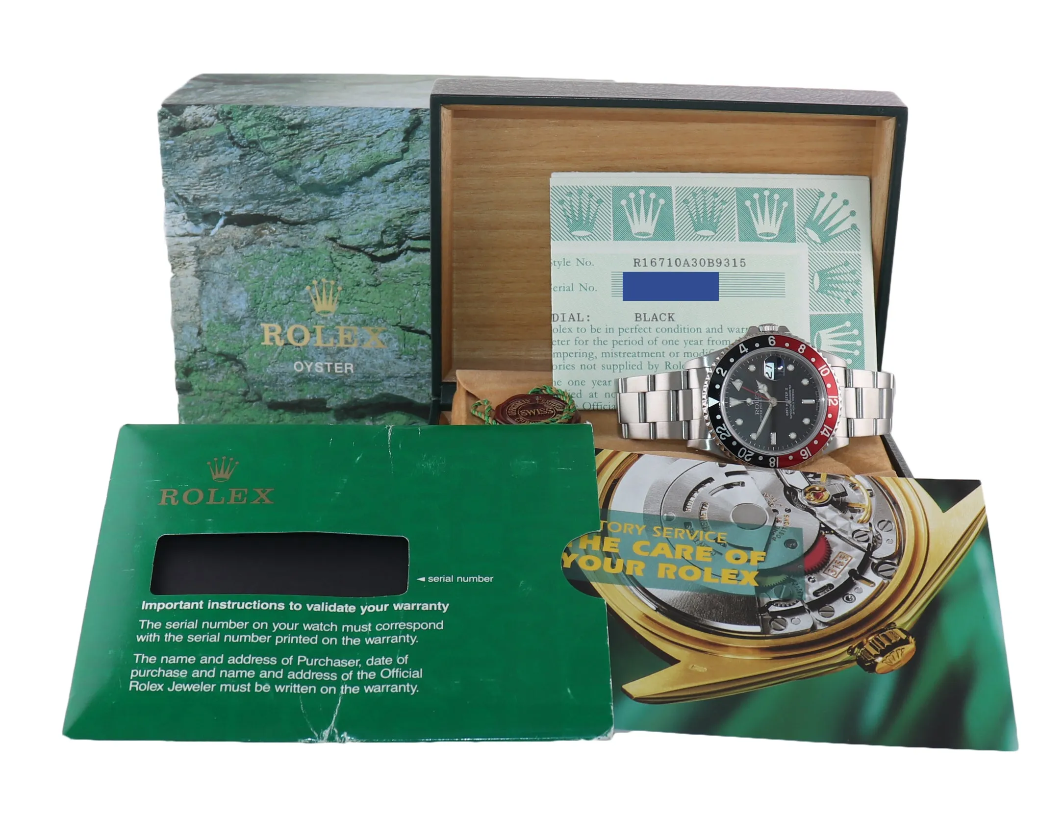 PAPERS Rolex GMT-Master II Coke Red Black Steel 16710a 40mm Watch Box