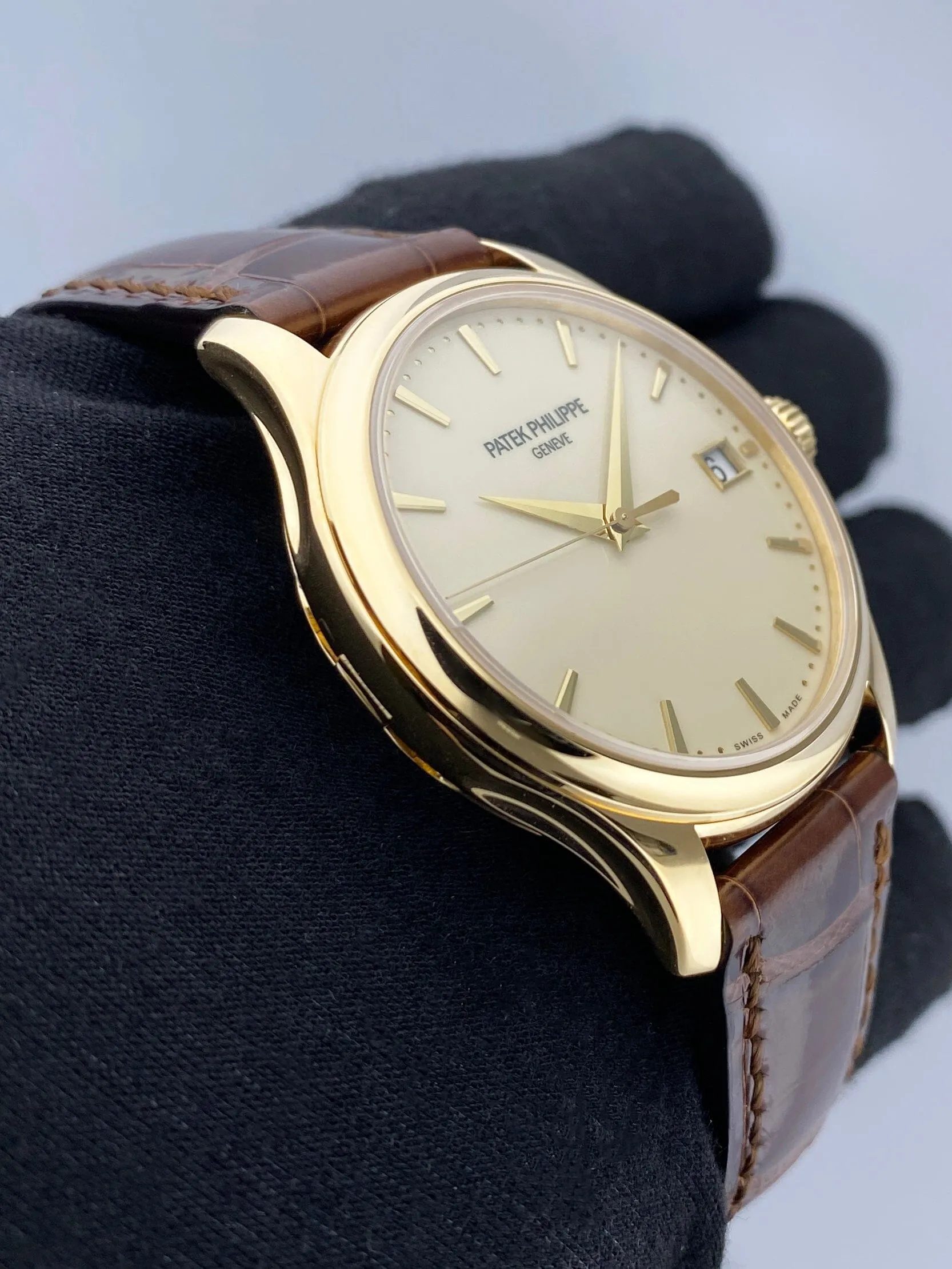 Patek Philippe Calatrava 5227J Ivory Dial 18K Yellow Gold Mens Watch Box Papers
