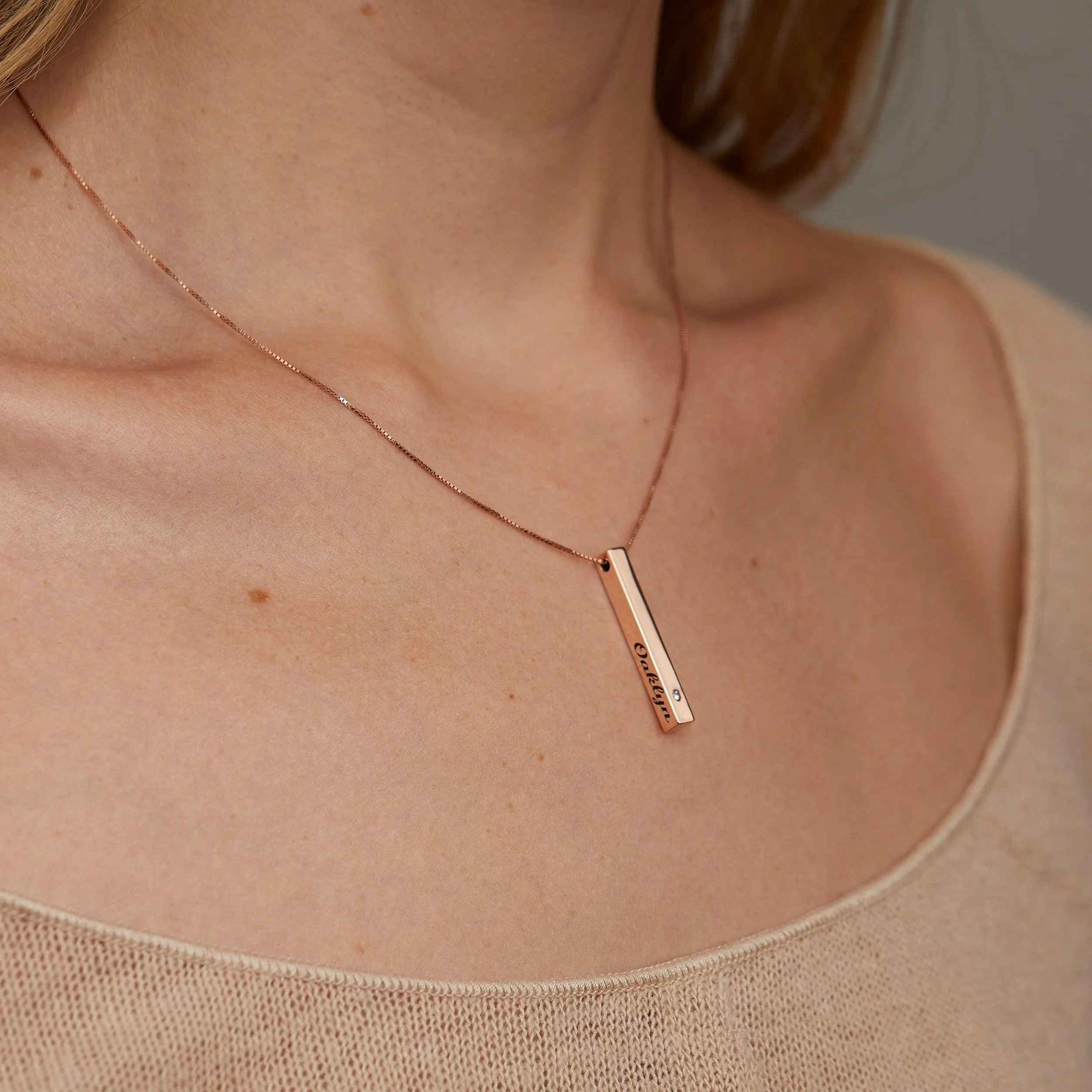 Personalized Bar Name Necklace with Birthstone - 18K Gold Vermeil