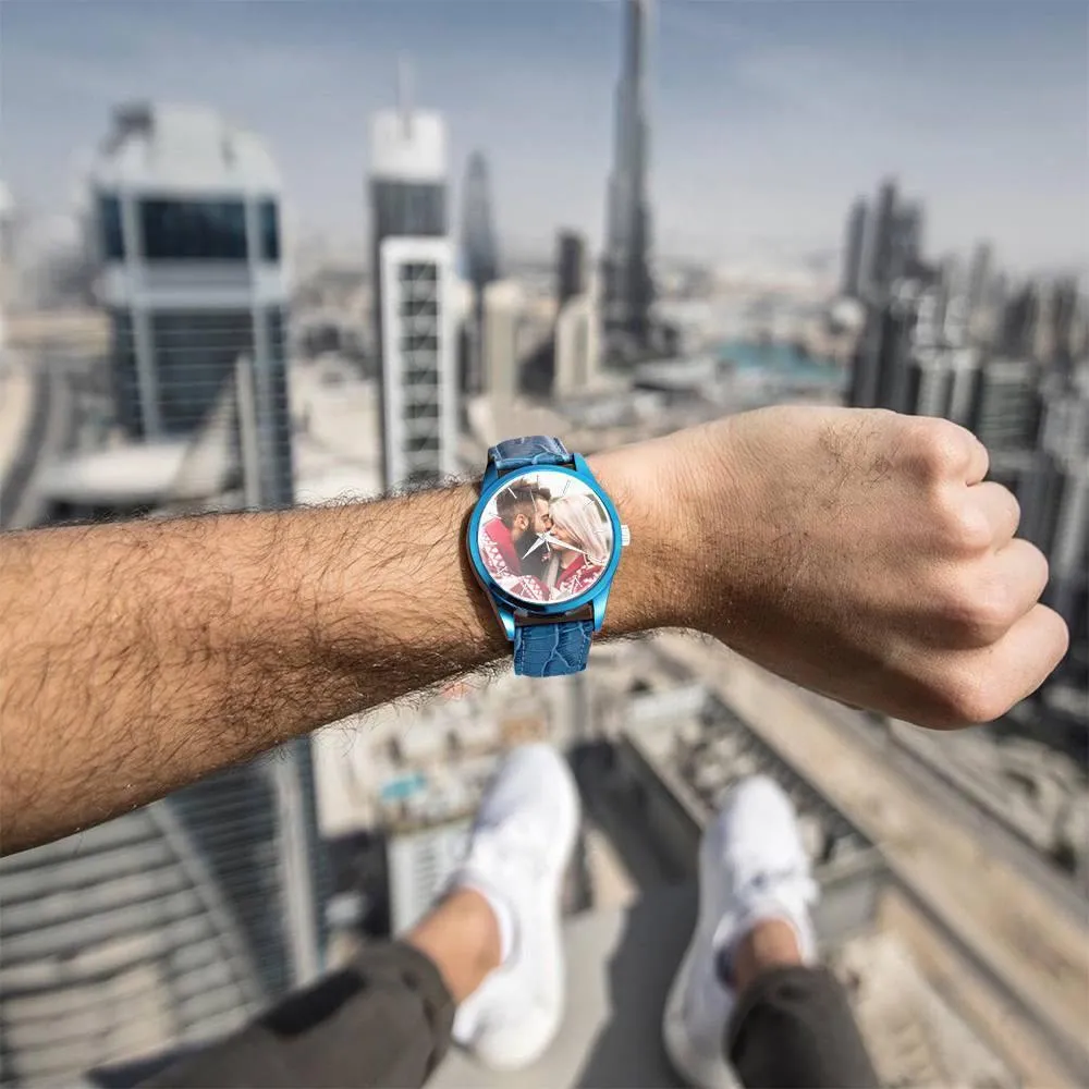 Personalized Men's Photo Watch with Leather Strap