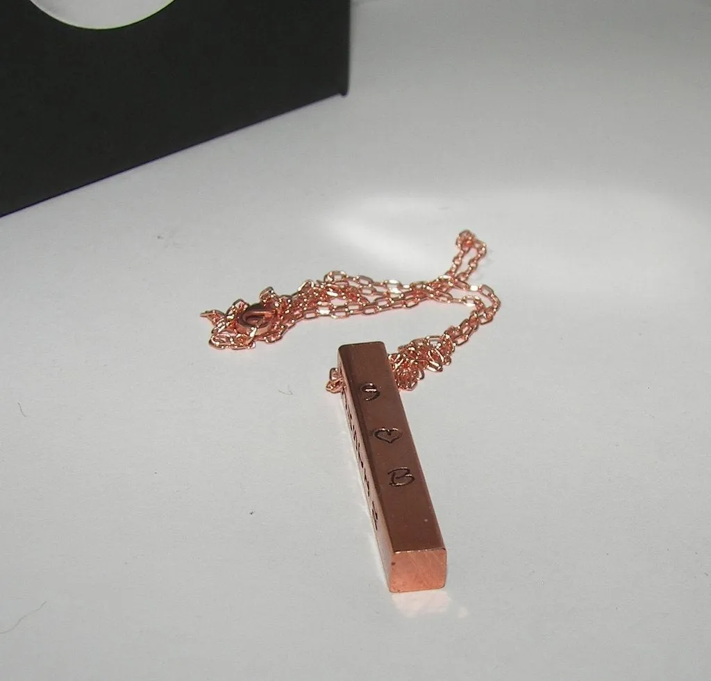 personalized Mother 4 sided bar neckace, Rose gold necklace with kids names , Personalized custom hand stamped jewelry, copper bar necklace