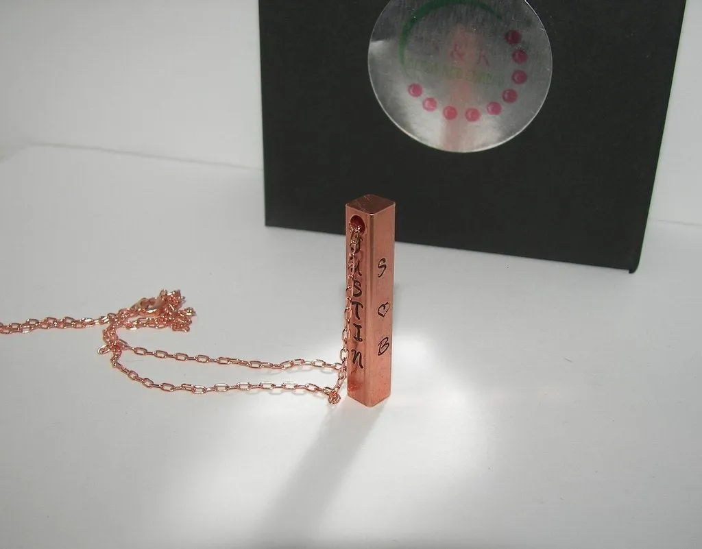 personalized Mother 4 sided bar neckace, Rose gold necklace with kids names , Personalized custom hand stamped jewelry, copper bar necklace