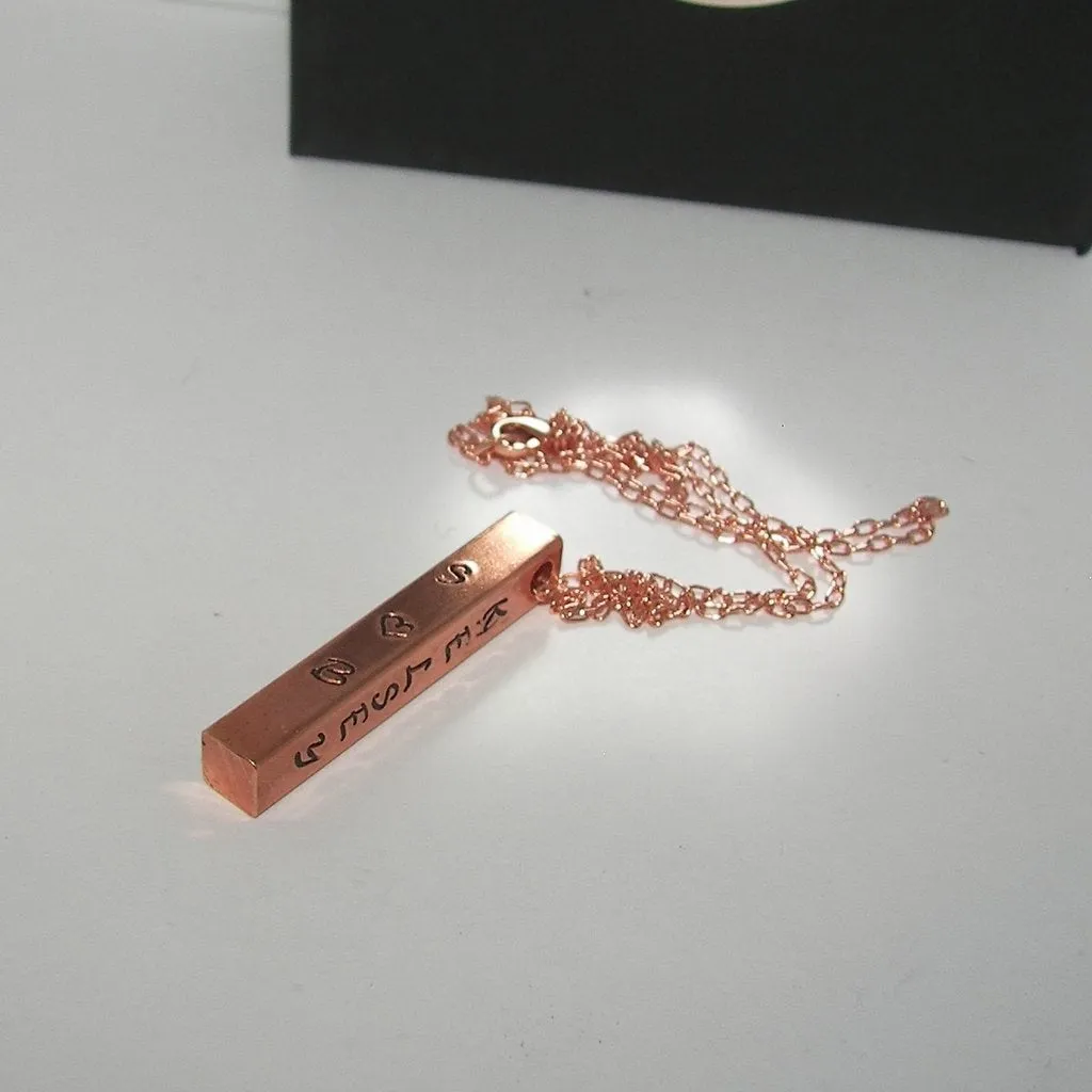 personalized Mother 4 sided bar neckace, Rose gold necklace with kids names , Personalized custom hand stamped jewelry, copper bar necklace