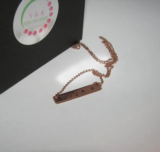 personalized Rose gold skinny bar necklace, Custom bar necklace , personalized hand stamped jewelry, handstamped jewelry
