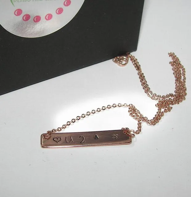 personalized Rose gold skinny bar necklace, Custom bar necklace , personalized hand stamped jewelry, handstamped jewelry