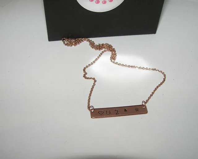 personalized Rose gold skinny bar necklace, Custom bar necklace , personalized hand stamped jewelry, handstamped jewelry