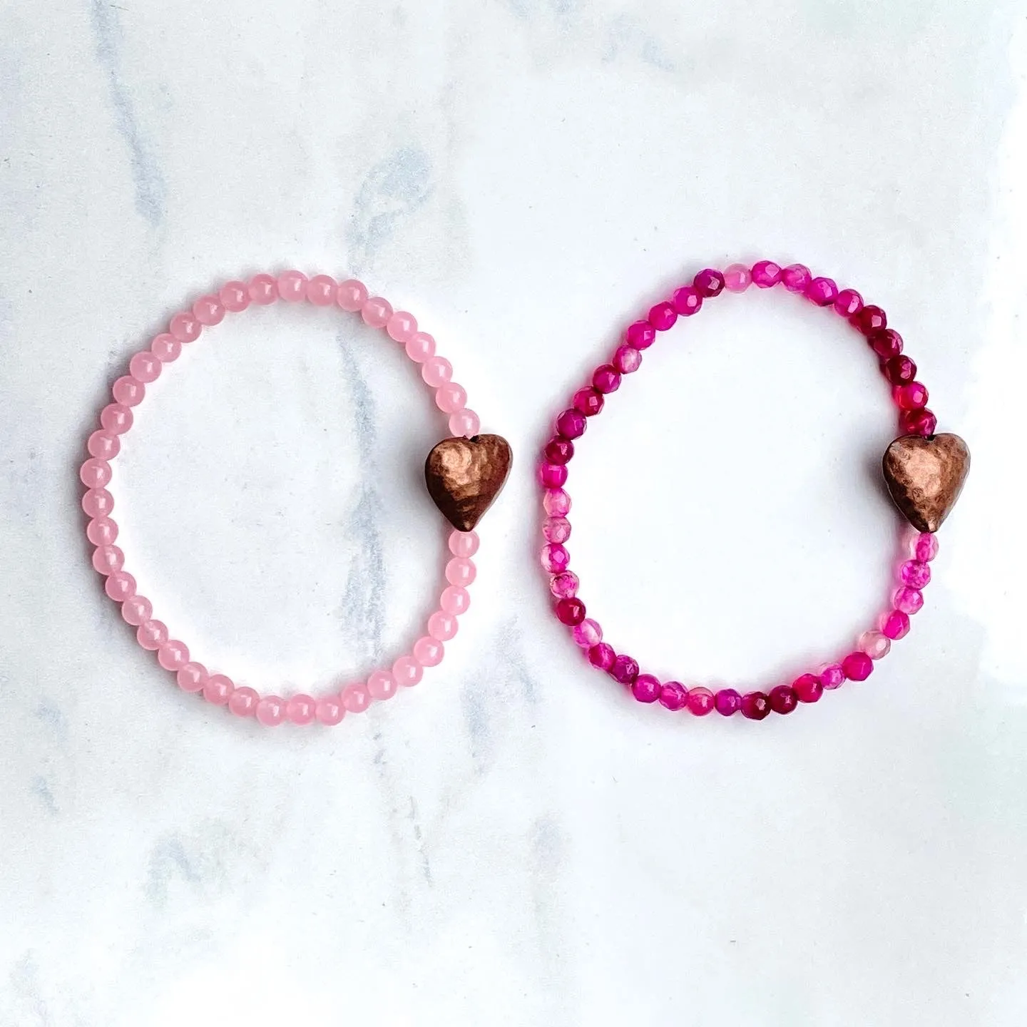 Pink gemstone and Copper heart bracelet