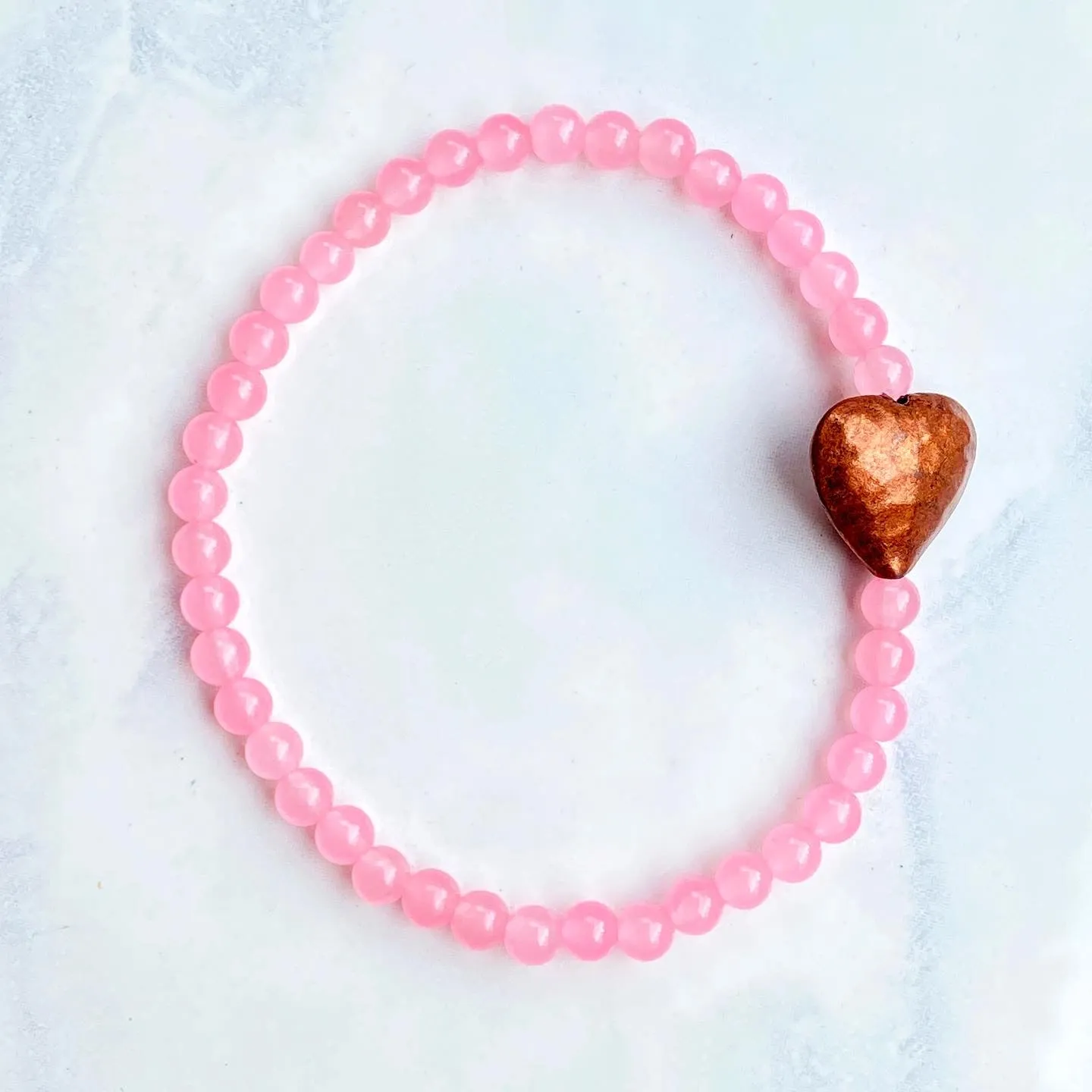 Pink gemstone and Copper heart bracelet