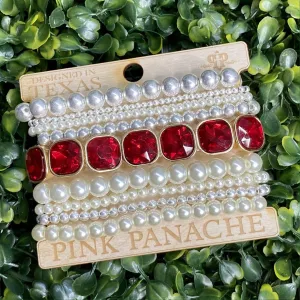 Pink Panache Red Silver and Pearls bracelet set
