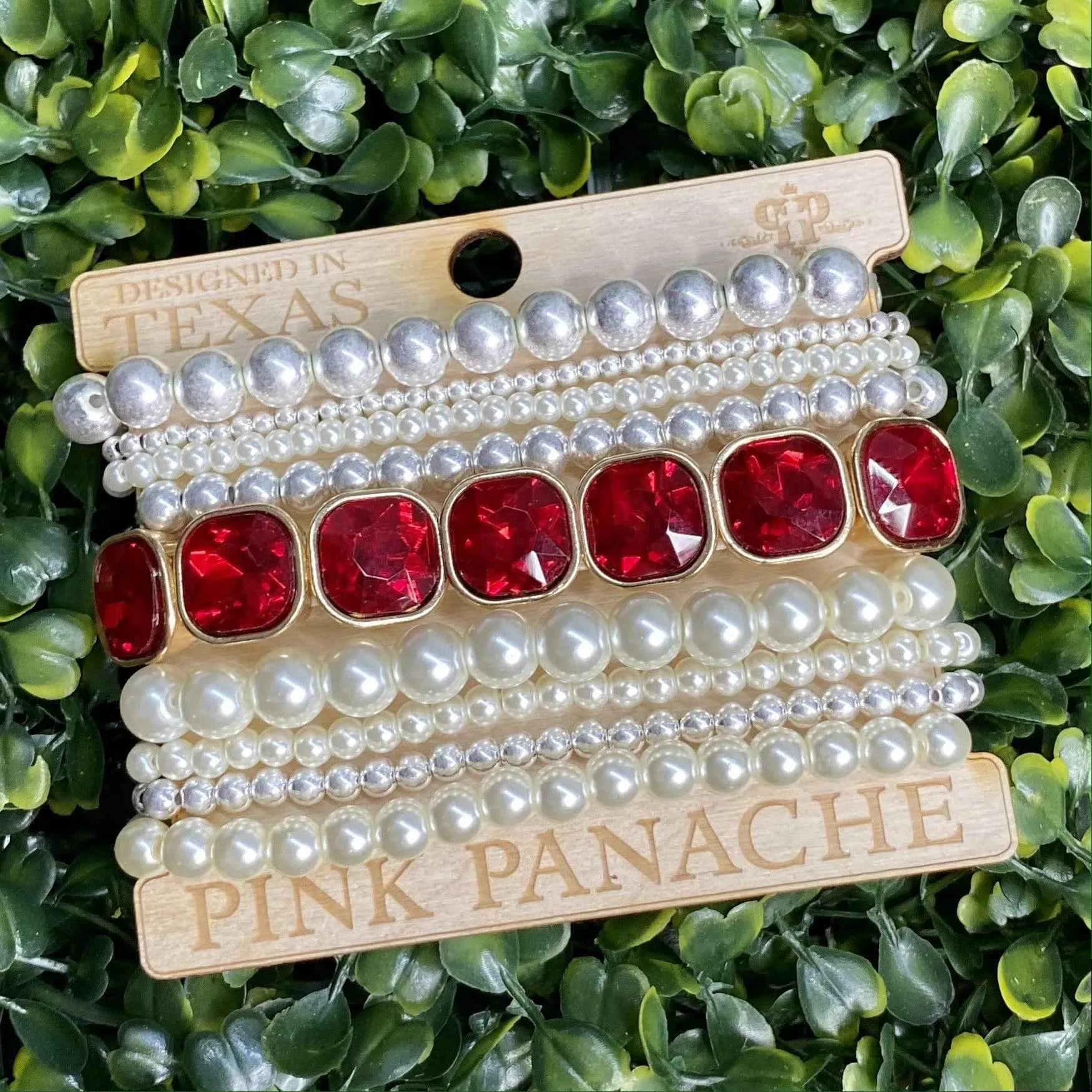 Pink Panache Red Silver and Pearls bracelet set