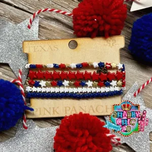 Pink Panache Red, White, and Blue Star Bracelet set