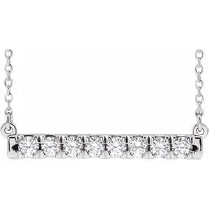Platinum 1/2 CTW Natural Diamond French-Set Bar 16" Necklace