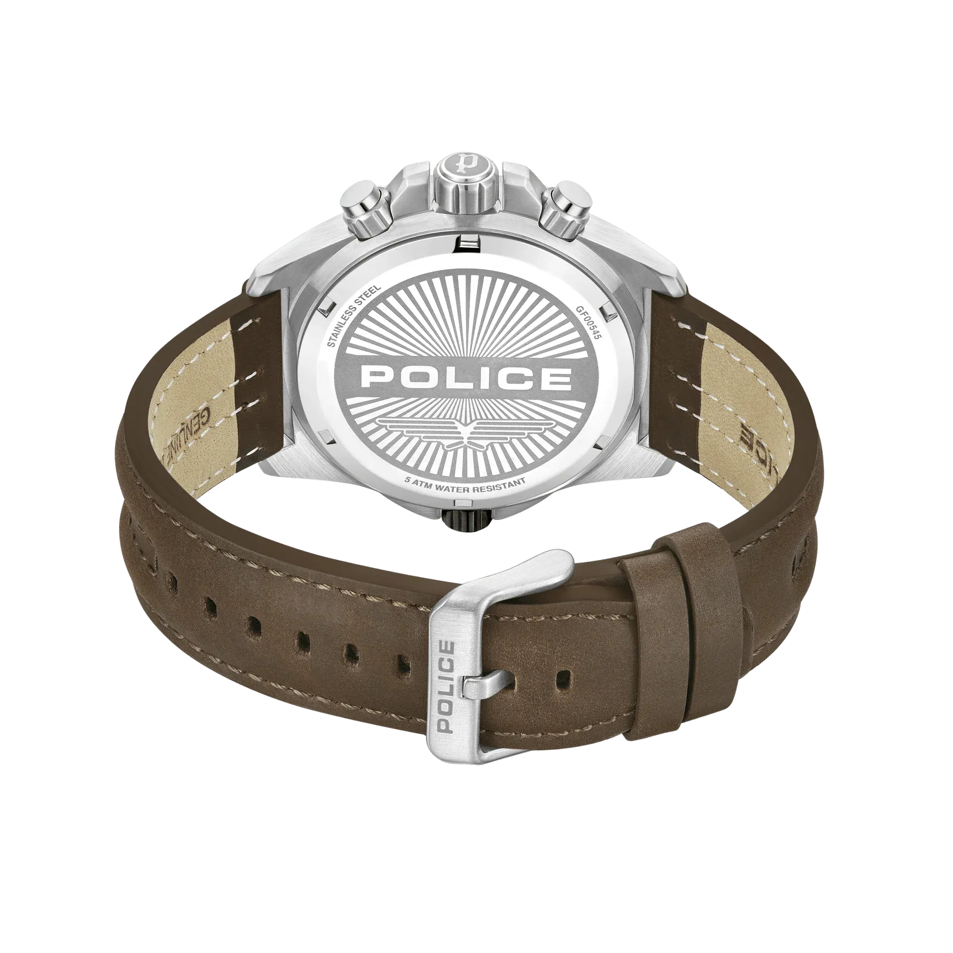 Police Electrical Gents Green Dial Brown Leather Strap Watch