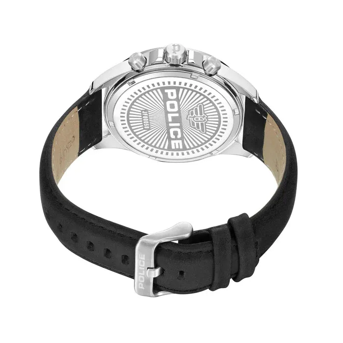 Police  Malawi Gents Matte Orange Dial Stainless Steel Steel Case Black Leather Starp Watch