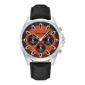 Police  Malawi Gents Matte Orange Dial Stainless Steel Steel Case Black Leather Starp Watch