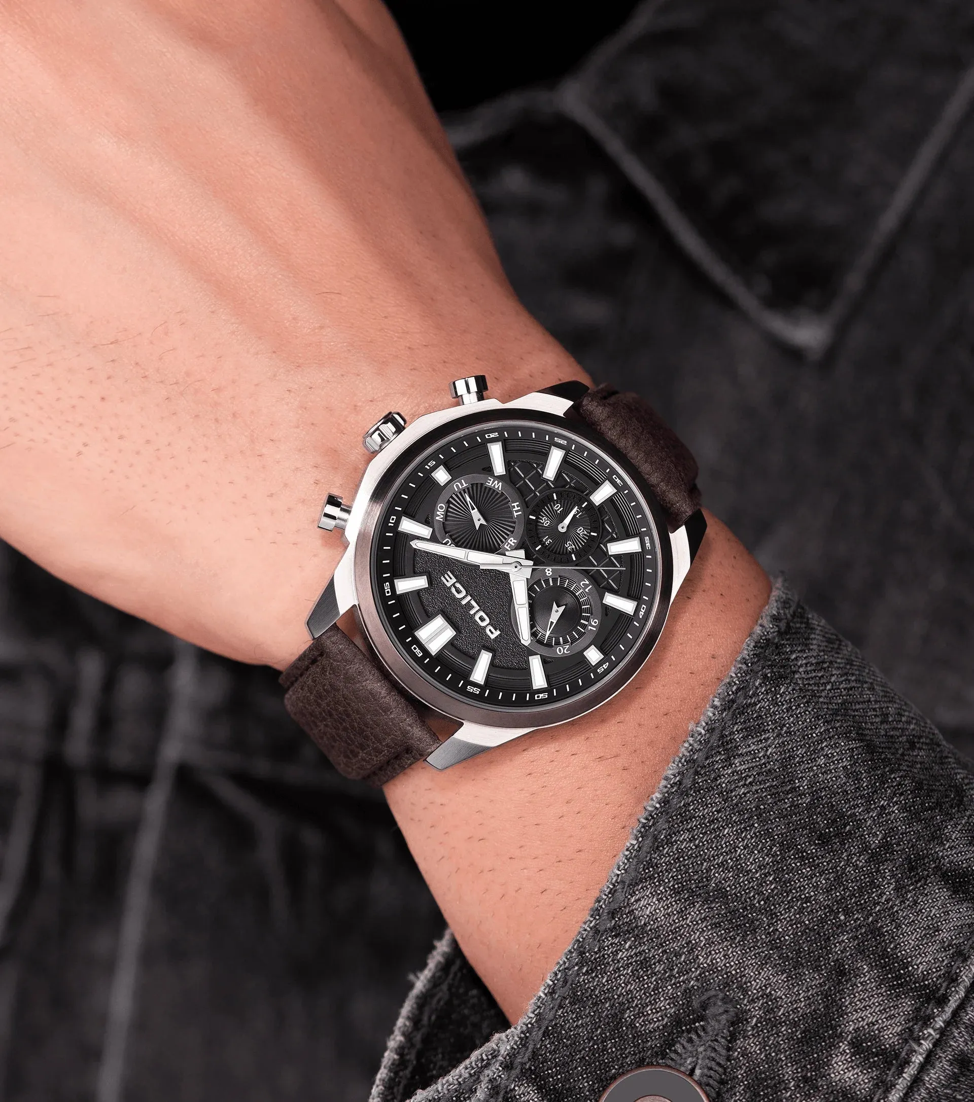 Police Rangy Metaverse Gents Grey Dial Brown Leather Strap Watch