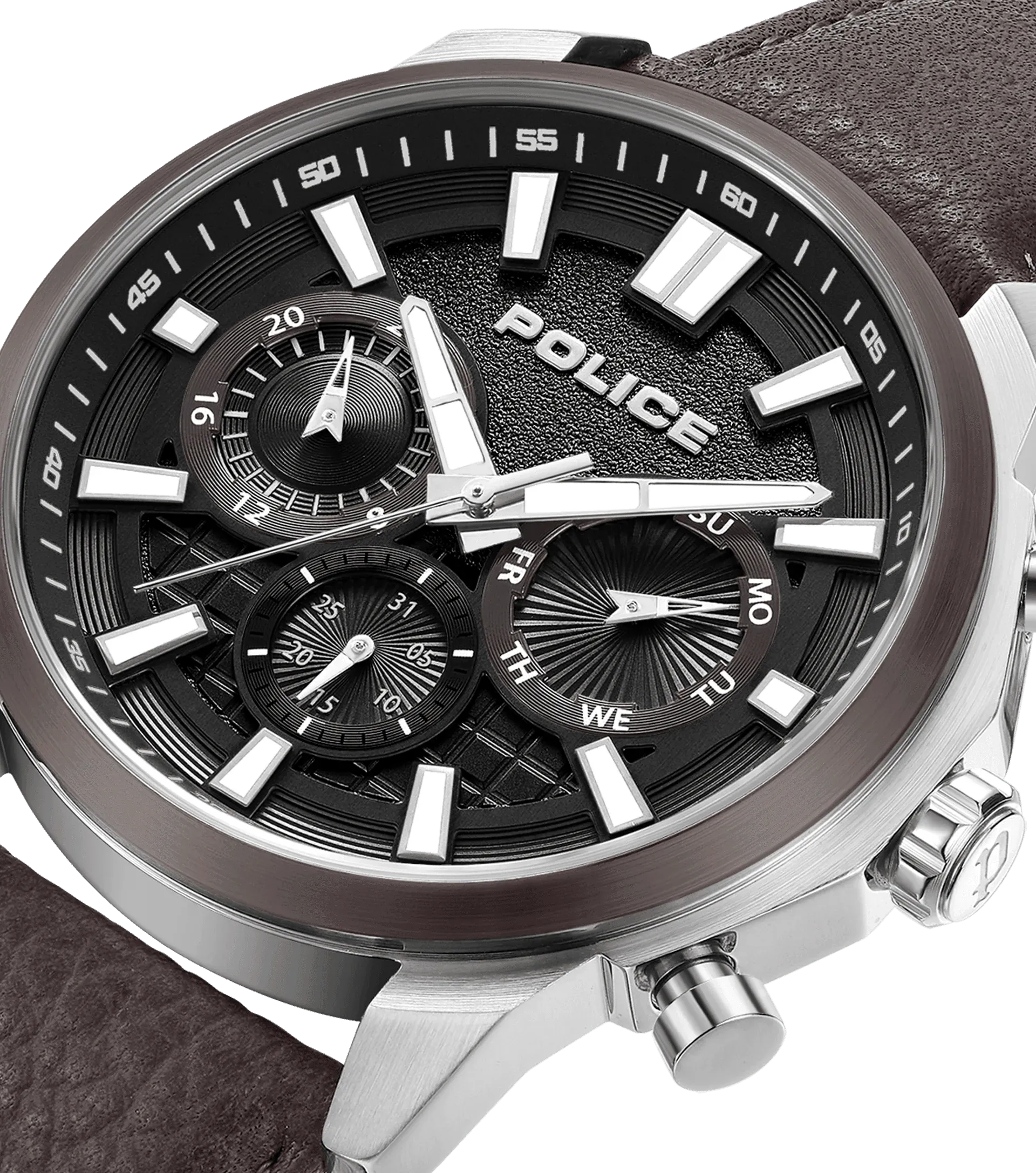Police Rangy Metaverse Gents Grey Dial Brown Leather Strap Watch