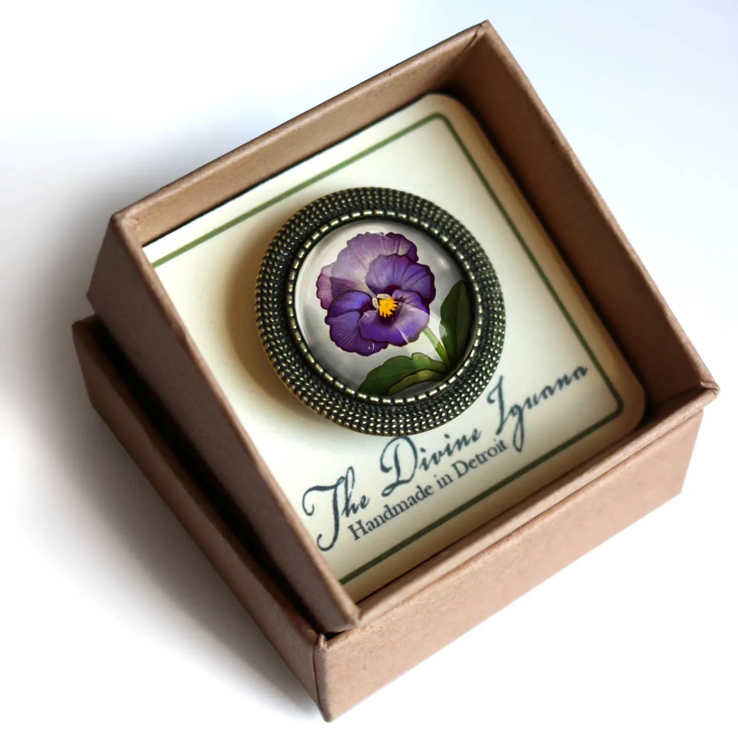 Purple Pansy Brooch, Handmade in Detroit