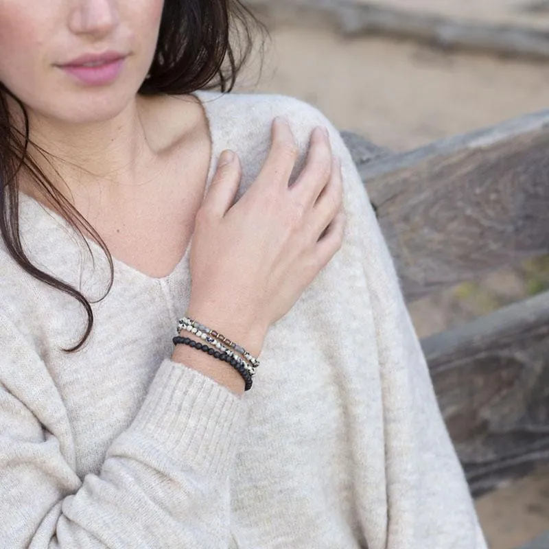 "Balance and Grounding" Dalmatian Jasper and Smoky Quartz Delicate Bracelet Stack