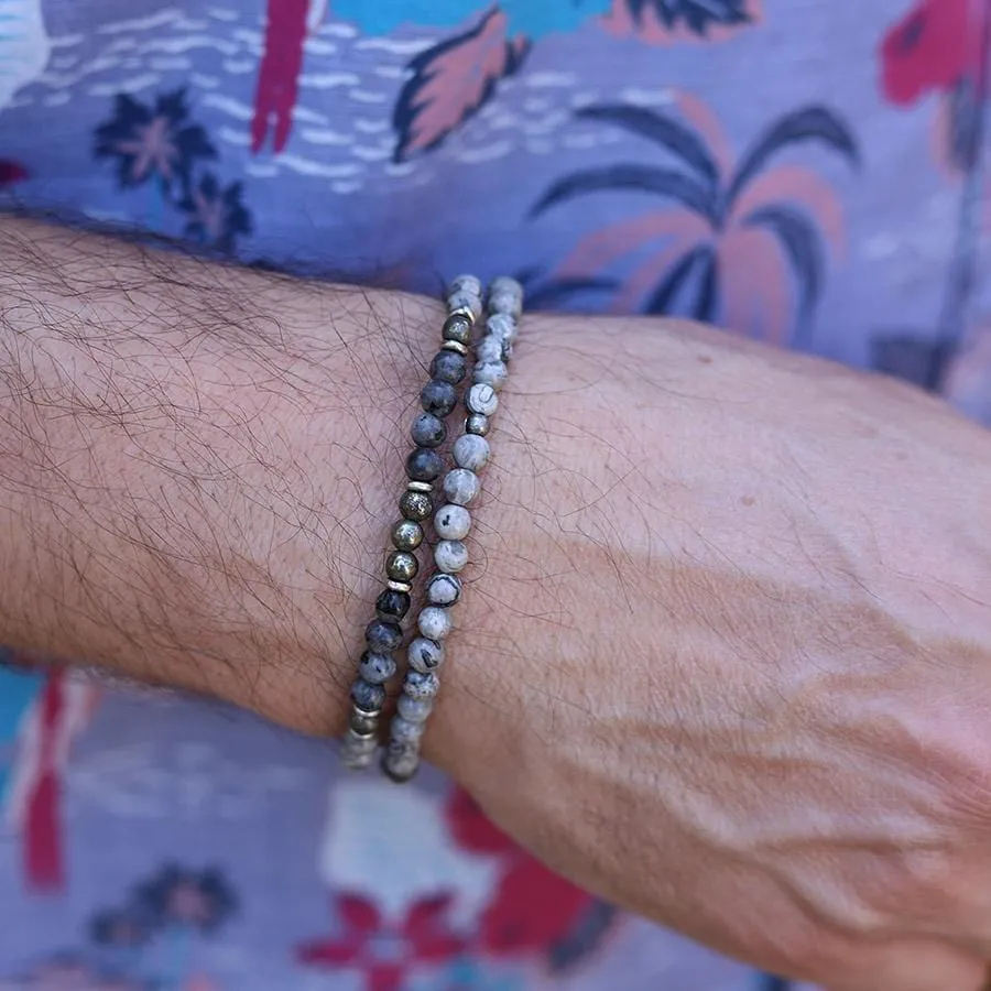 "Protection & Grounding" Jasper and Larvikite Mens Bracelet Set